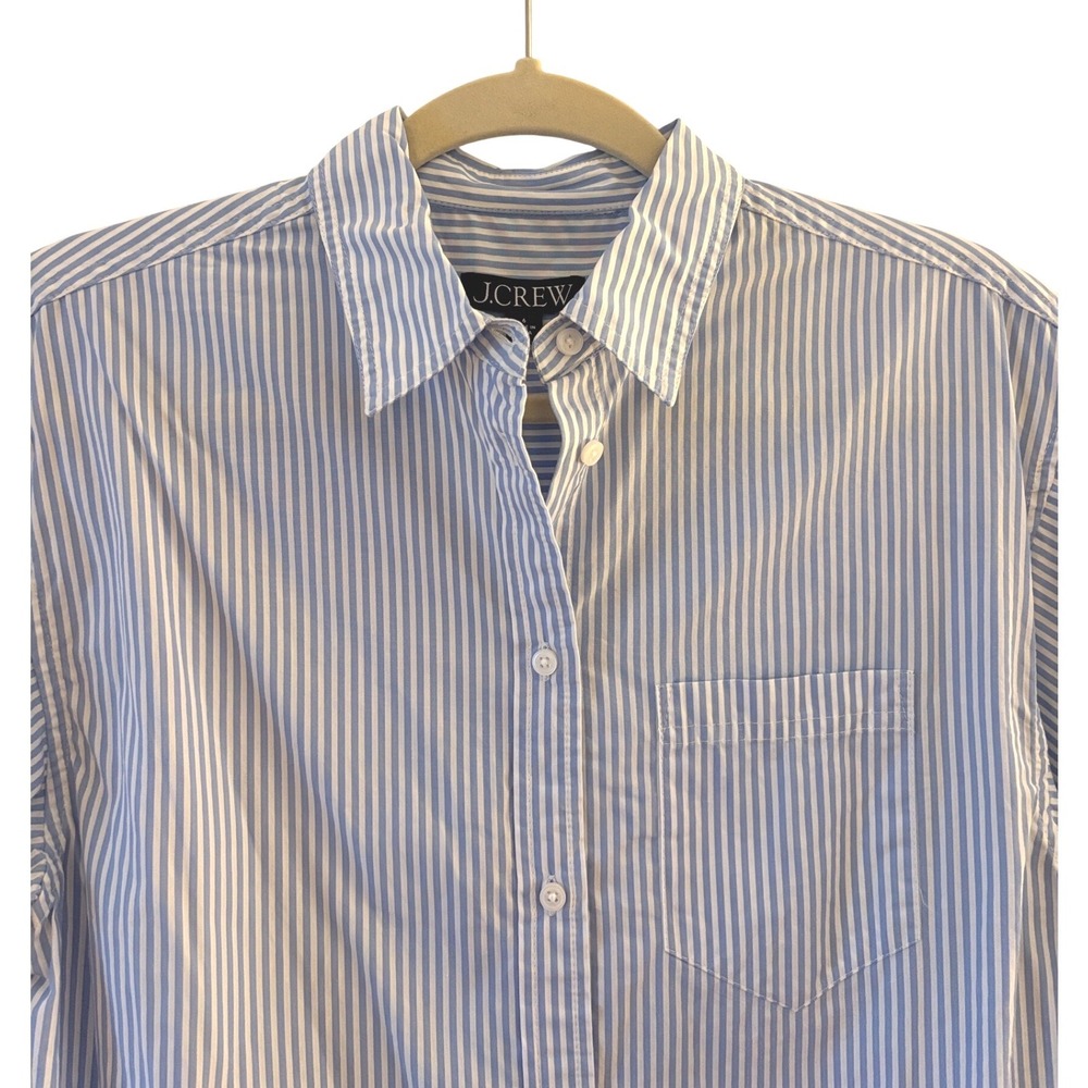 J.Crew Womens Blue White Striped Puff Sleeve Button Down Cotton Shirt Size 6 - Picture 3 of 6